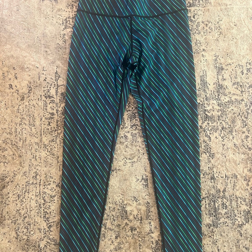 Terez Black and Blue Striped Kids Leggings